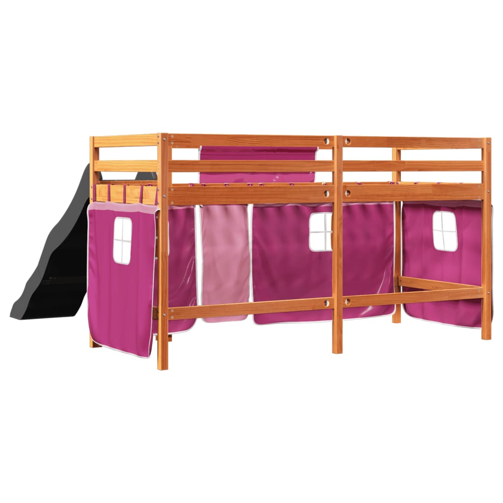 vidaXL Cama alta para niños con cortinas madera pino rosa 90x190 cm