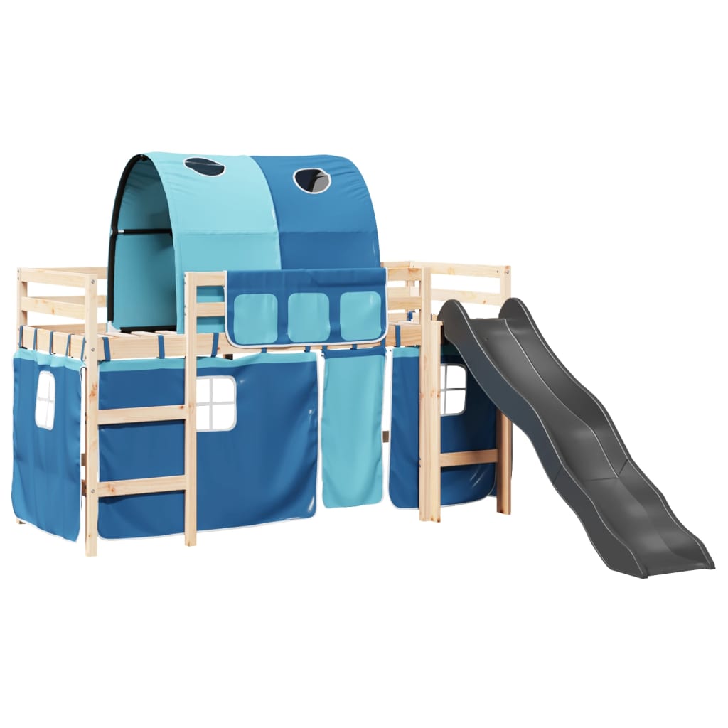 vidaXL Cama alta para niños con túnel madera pino azul 80x200 cm