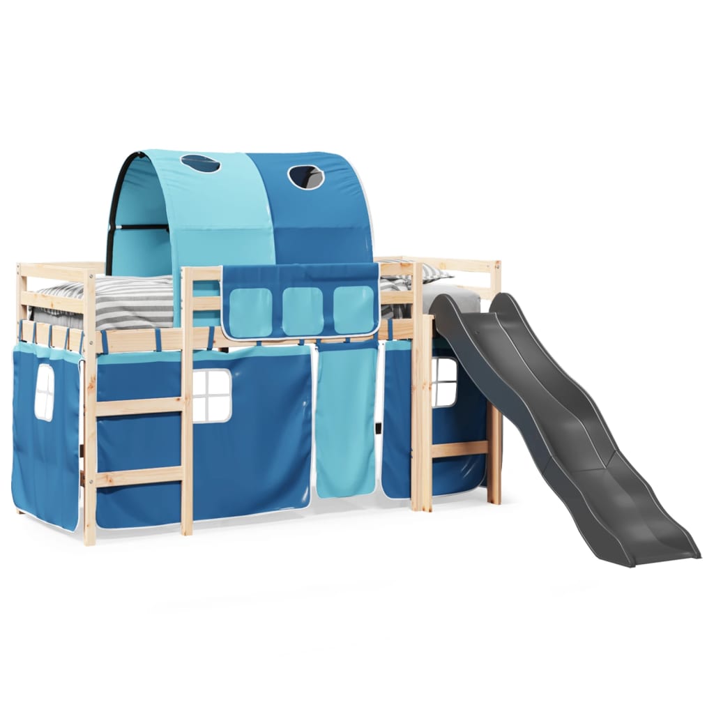 vidaXL Cama alta para niños con túnel madera pino azul 80x200 cm