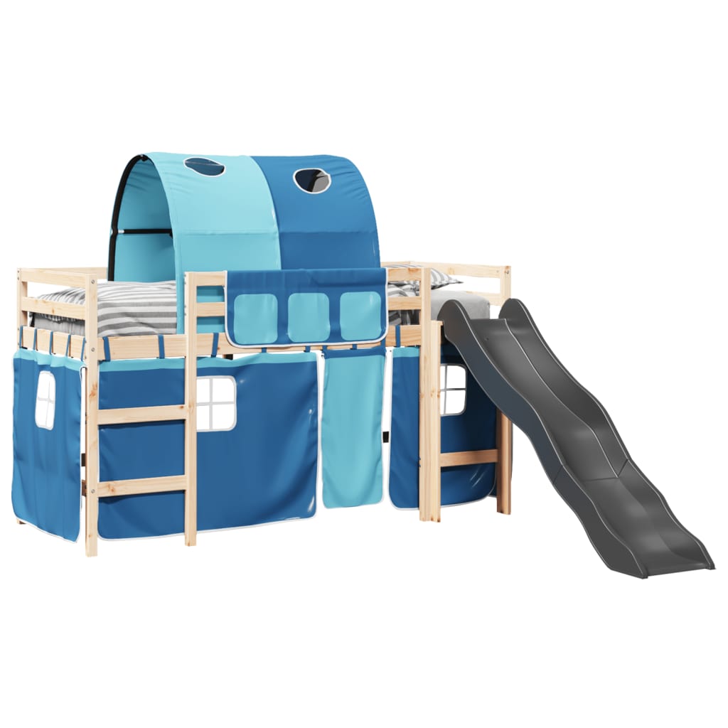 vidaXL Cama alta para niños con túnel madera pino azul 80x200 cm