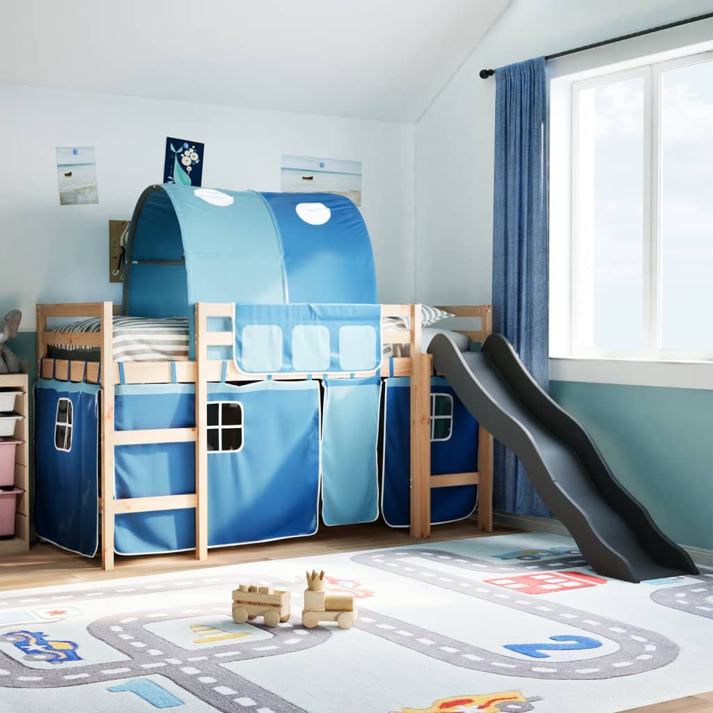 vidaXL Cama alta para niños con túnel madera pino azul 80x200 cm