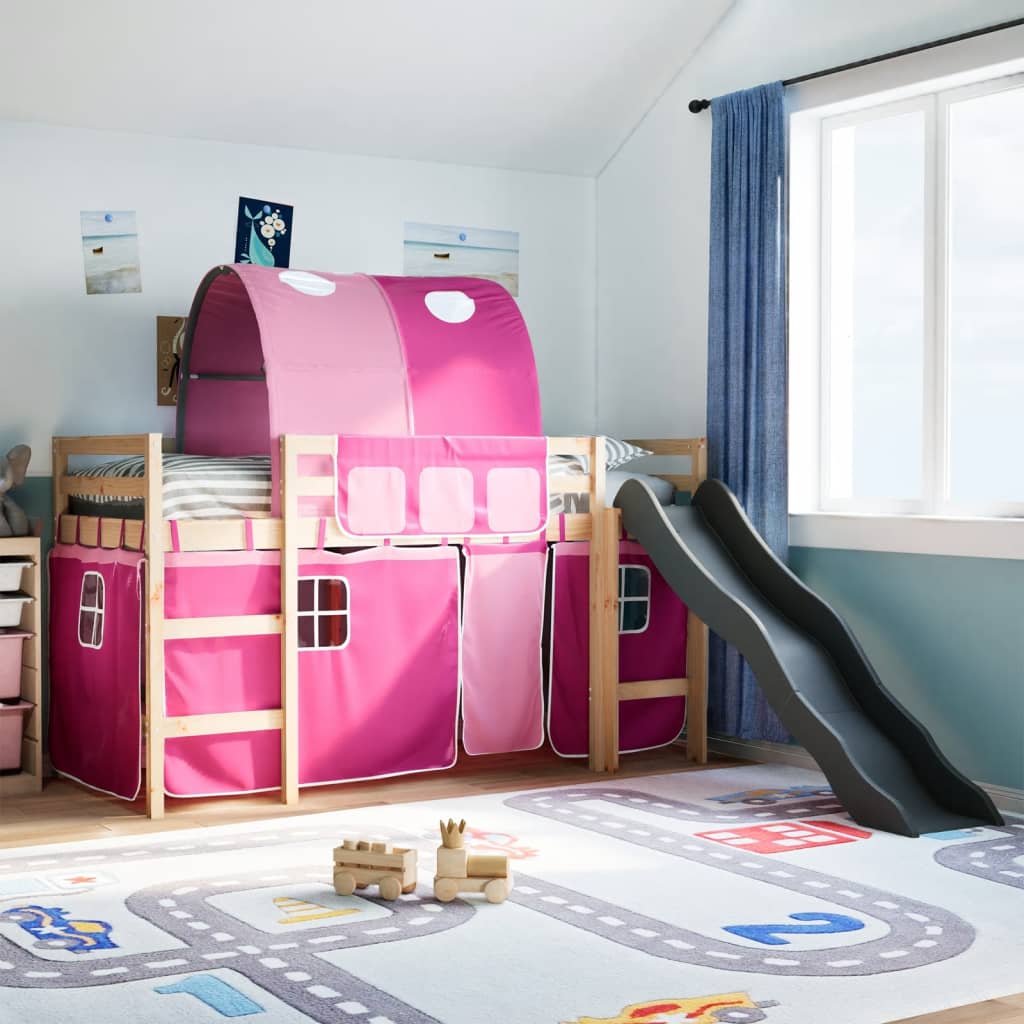 vidaXL Cama alta para niños con túnel madera pino rosa 80x200 cm