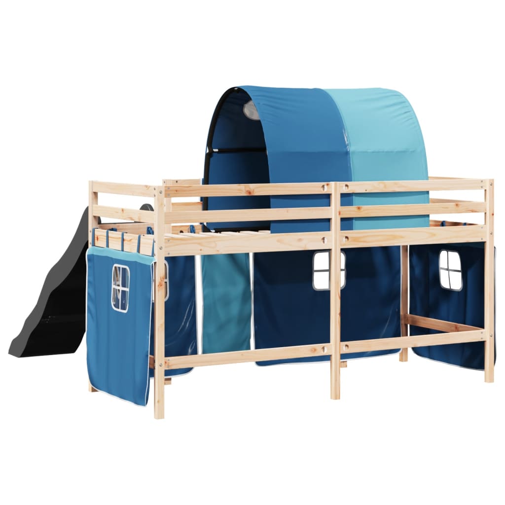 vidaXL Cama alta para niños con túnel madera pino azul 90x200 cm