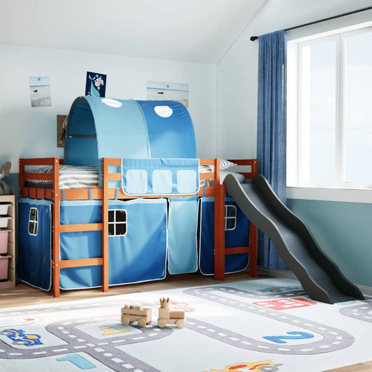 vidaXL Cama alta para niños con túnel madera pino azul 90x200 cm