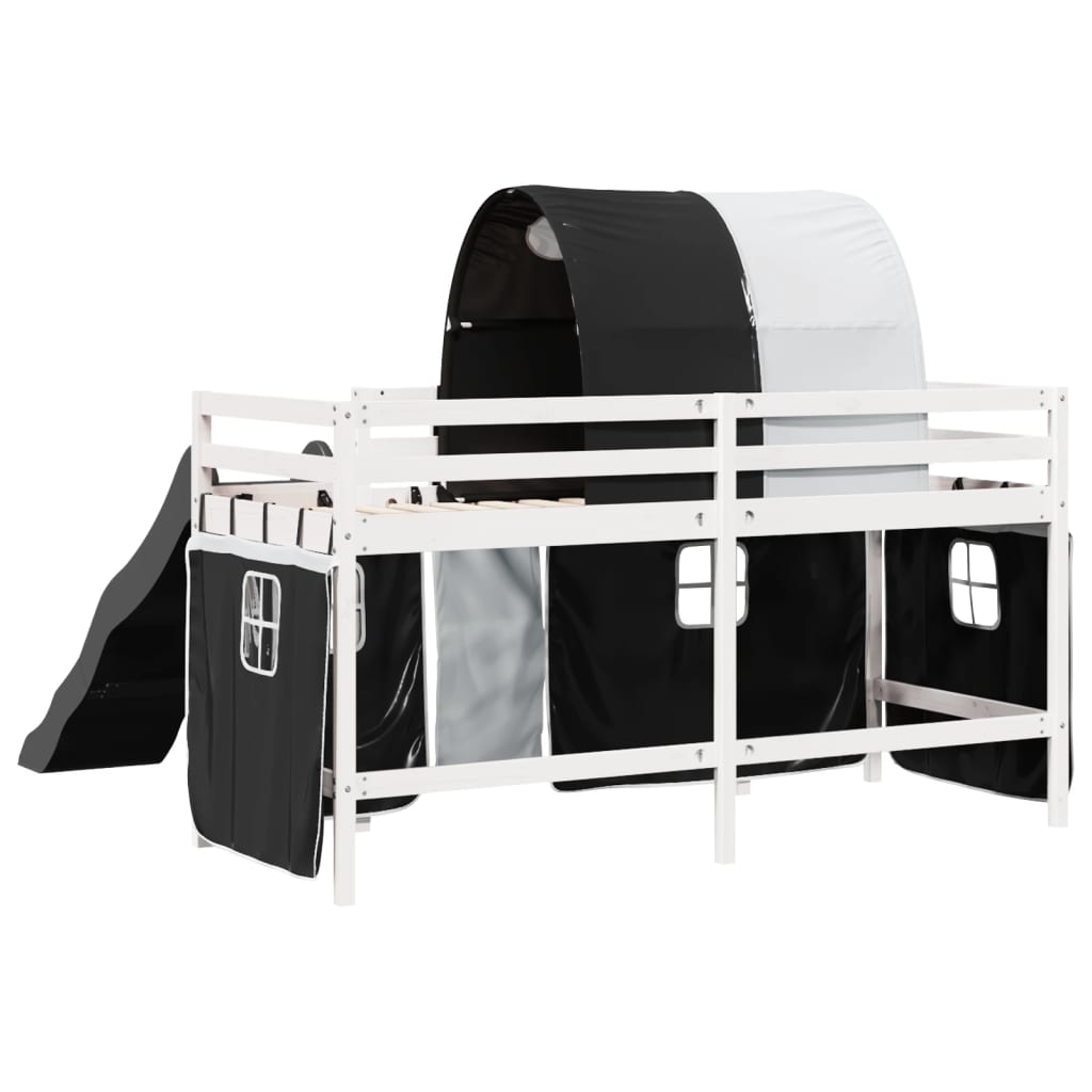 vidaXL Cama alta niños con túnel madera pino blanco negro 90x190 cm