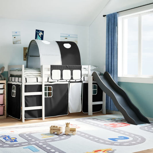 vidaXL Cama alta niños con túnel madera pino blanco negro 90x190 cm