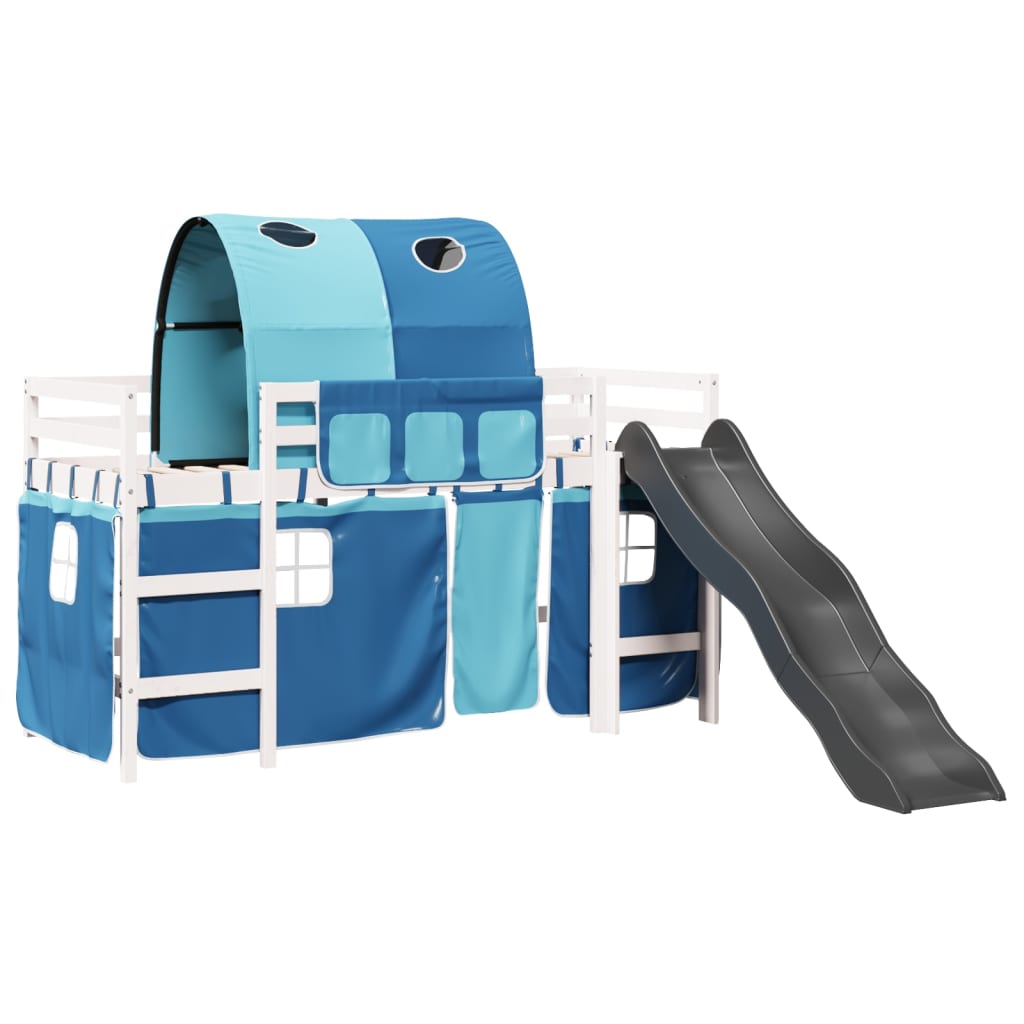 vidaXL Cama alta para niños con túnel madera pino azul 90x190 cm