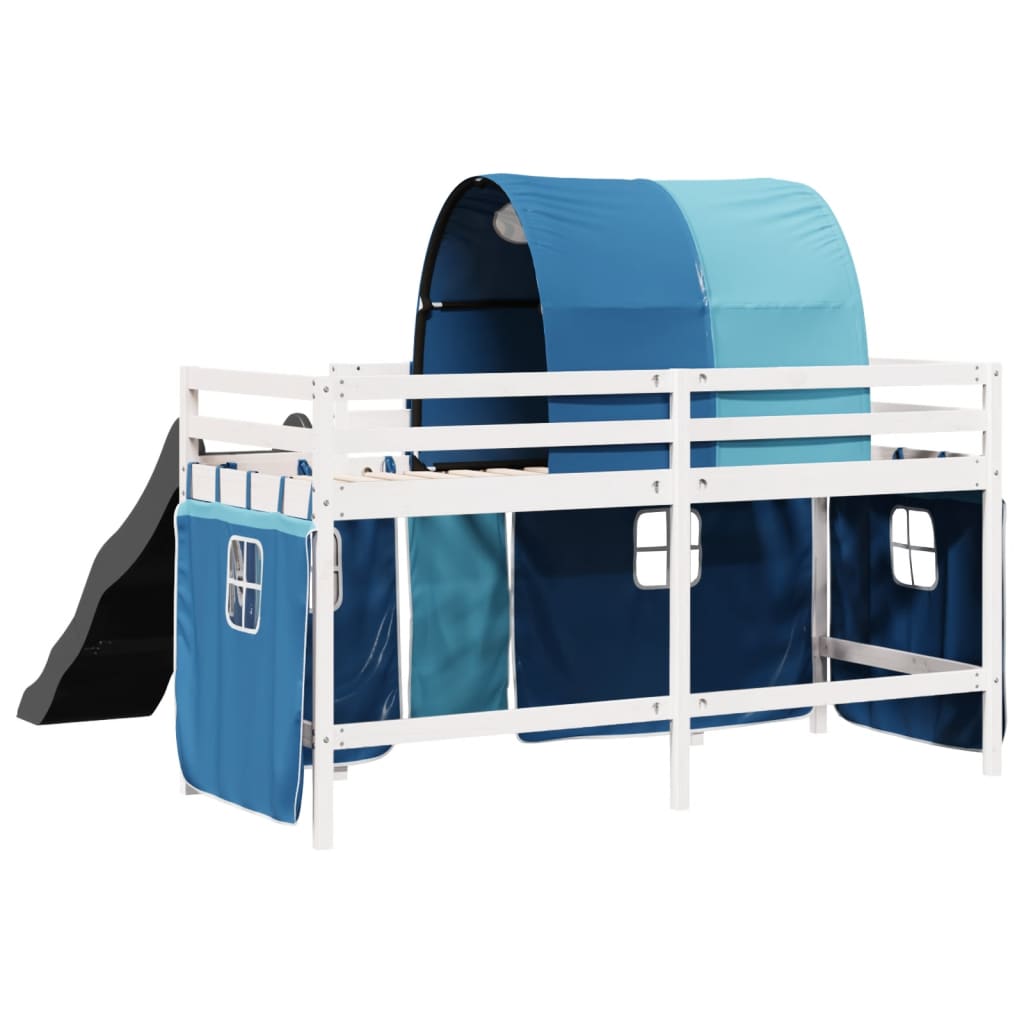 vidaXL Cama alta para niños con túnel madera pino azul 90x190 cm