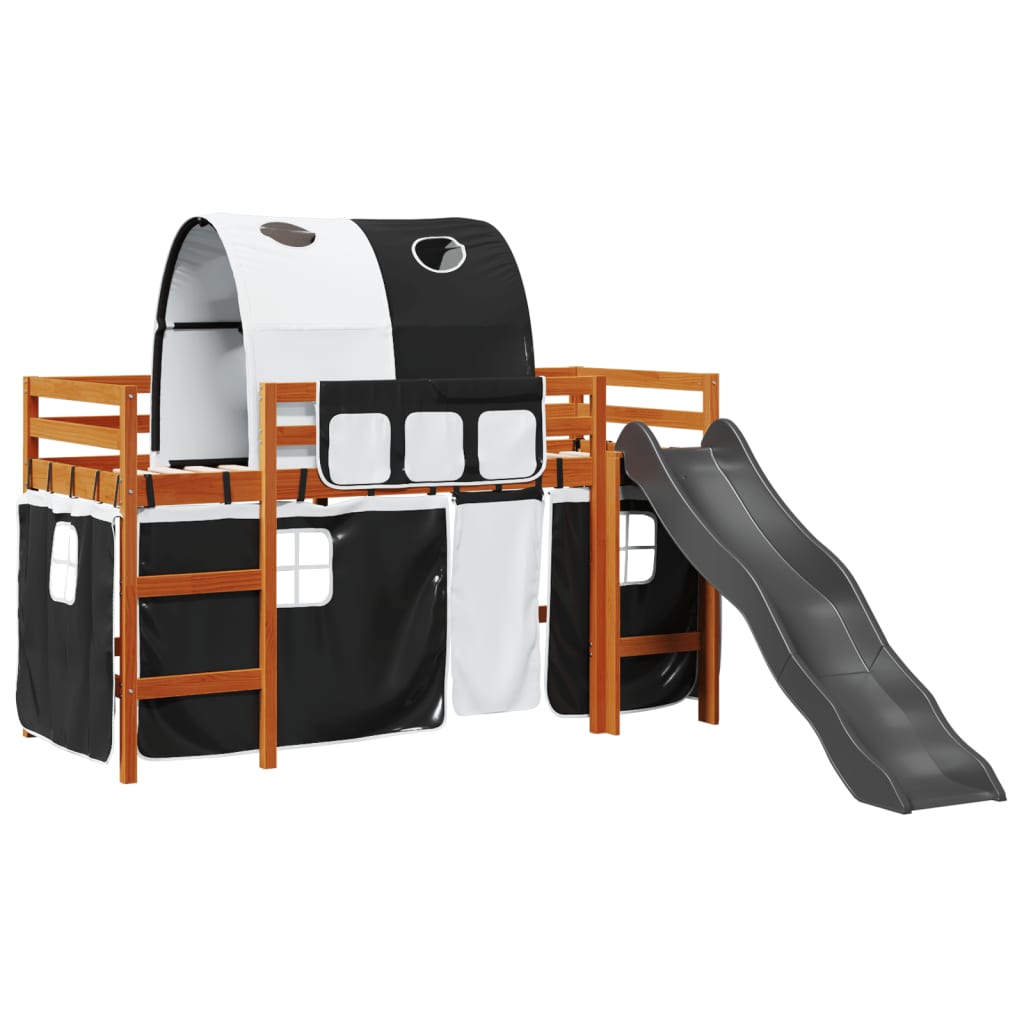 vidaXL Cama alta niños con túnel madera pino blanco negro 90x190 cm