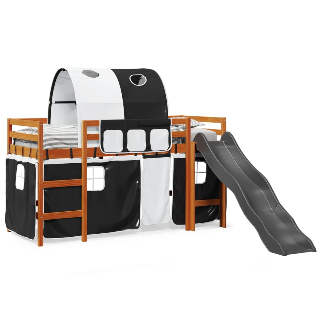 vidaXL Cama alta niños con túnel madera pino blanco negro 90x190 cm