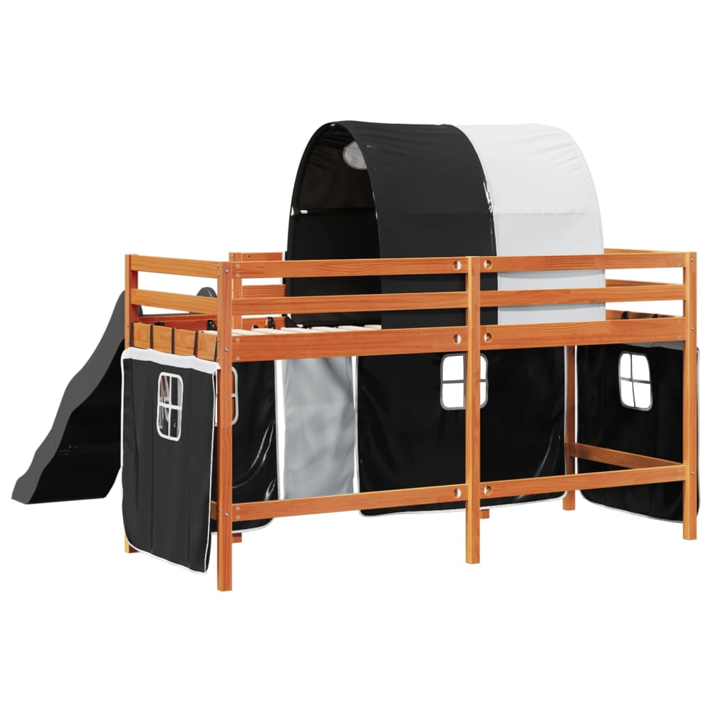 vidaXL Cama alta niños con túnel madera pino blanco negro 90x190 cm