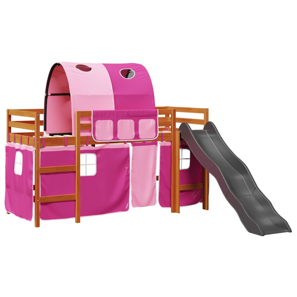 vidaXL Cama alta para niños con túnel madera pino rosa 90x190 cm