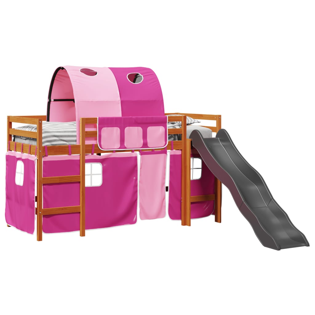 vidaXL Cama alta para niños con túnel madera pino rosa 90x190 cm