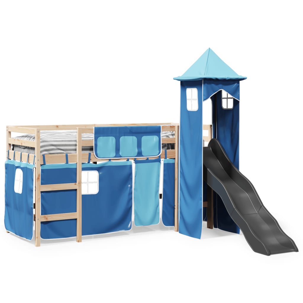 vidaXL Cama alta para niños con torre madera pino azul 80x200 cm