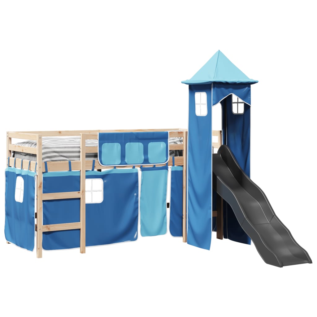 vidaXL Cama alta para niños con torre madera pino azul 80x200 cm