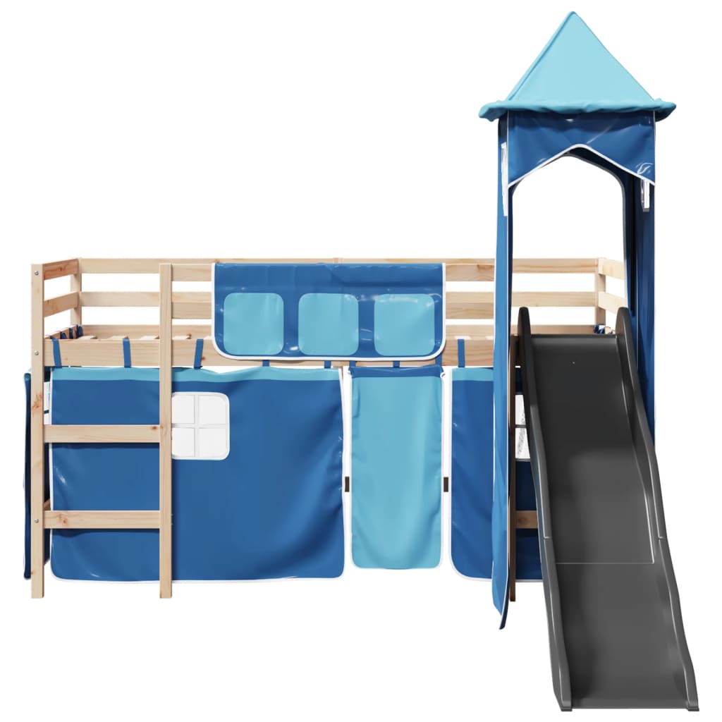 vidaXL Cama alta para niños con torre madera pino azul 80x200 cm