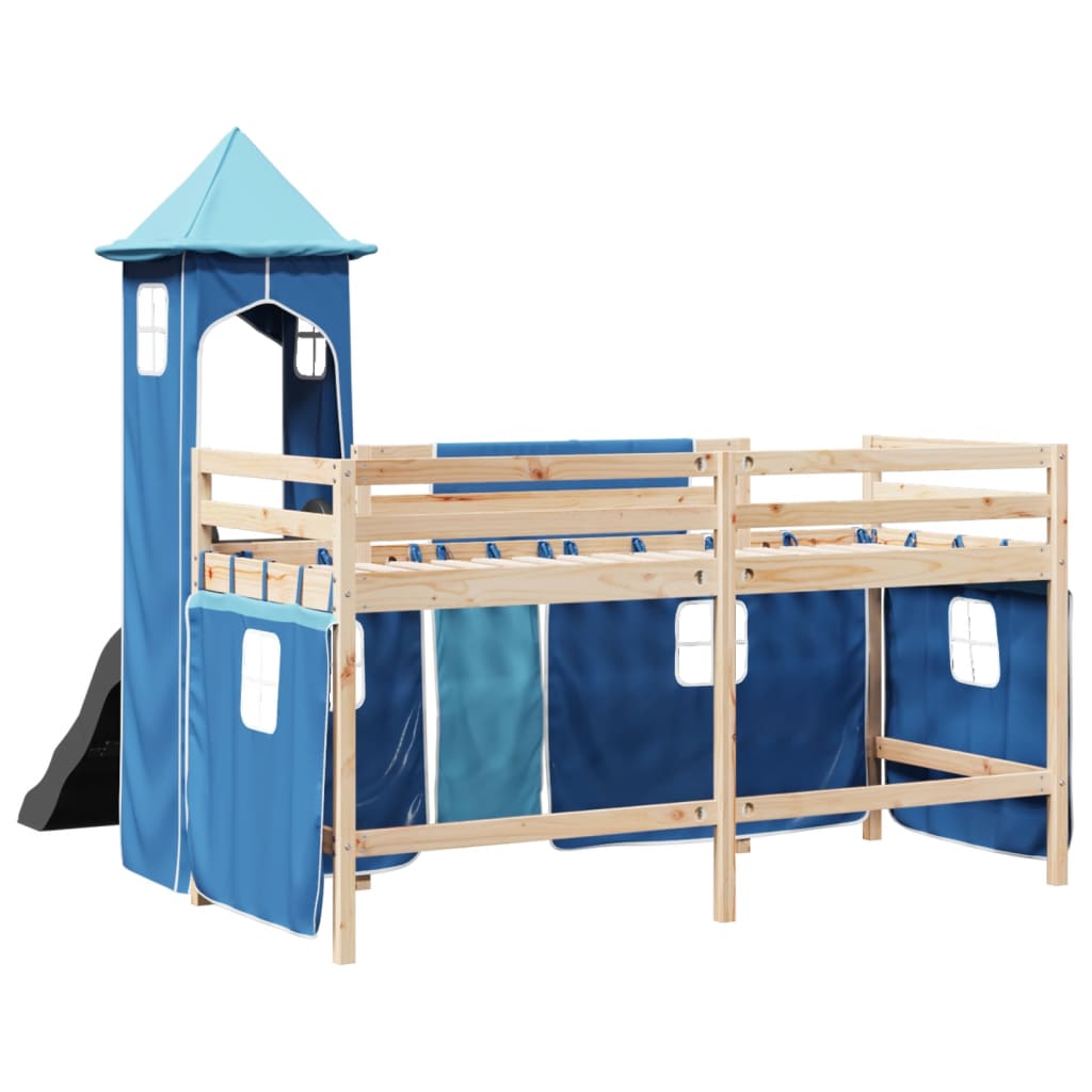 vidaXL Cama alta para niños con torre madera pino azul 80x200 cm