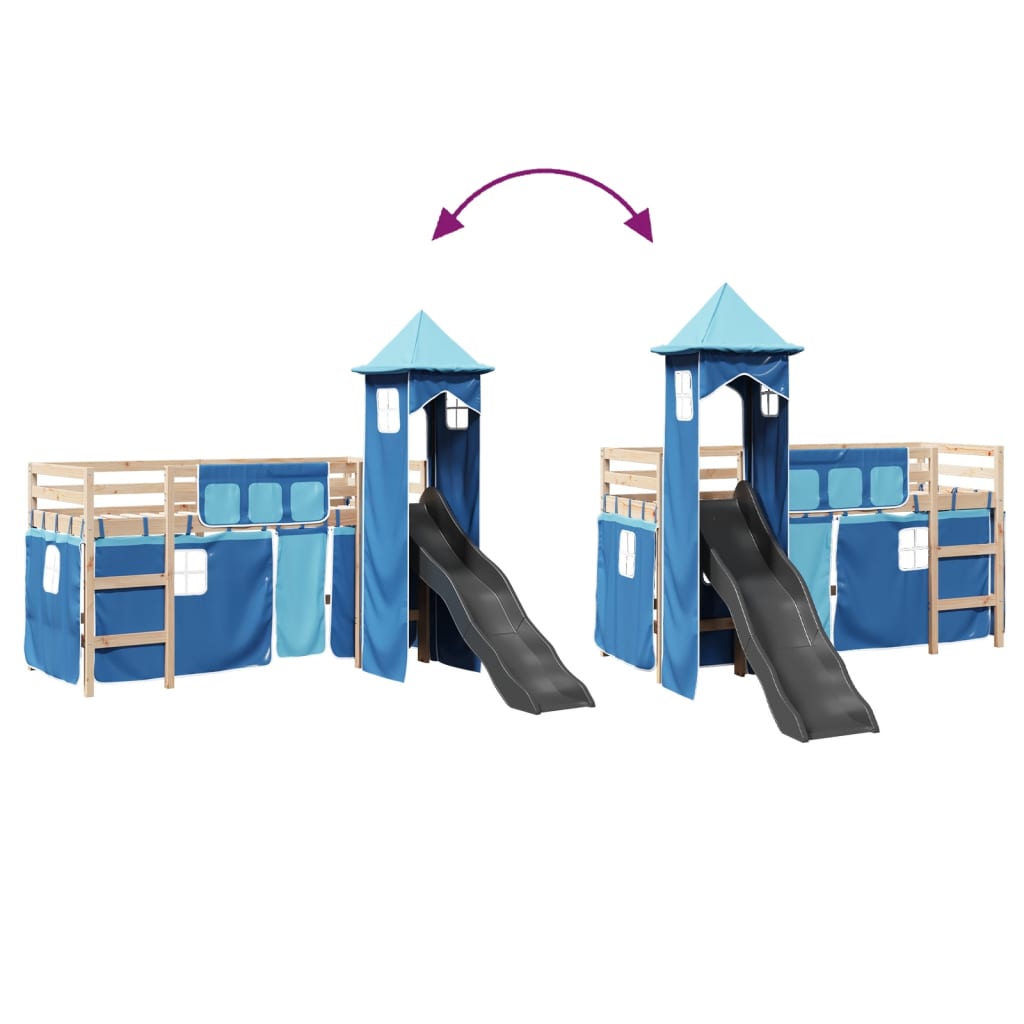 vidaXL Cama alta para niños con torre madera pino azul 80x200 cm