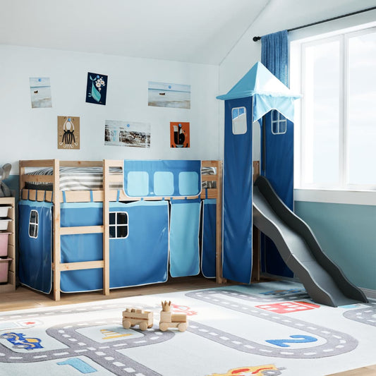 vidaXL Cama alta para niños con torre madera pino azul 80x200 cm