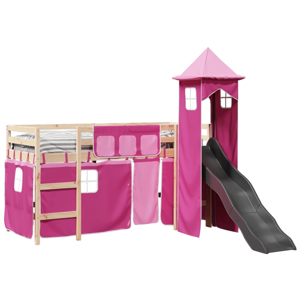 vidaXL Cama alta para niños con torre madera pino rosa 80x200 cm