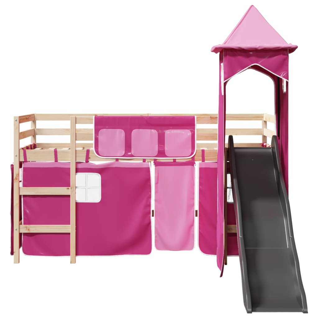 vidaXL Cama alta para niños con torre madera pino rosa 80x200 cm