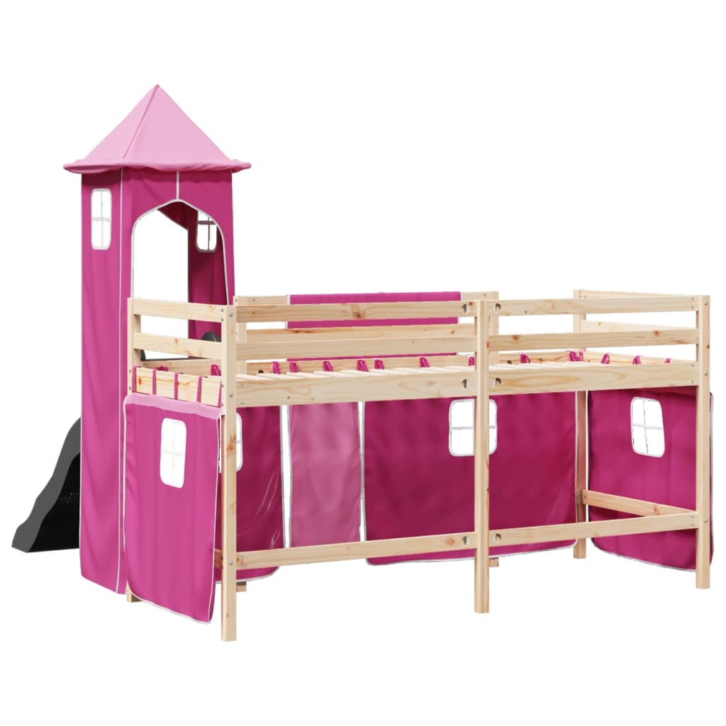 vidaXL Cama alta para niños con torre madera pino rosa 80x200 cm