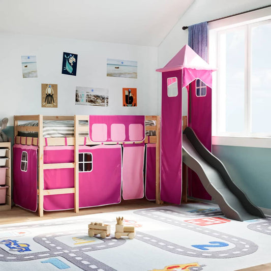 vidaXL Cama alta para niños con torre madera pino rosa 80x200 cm