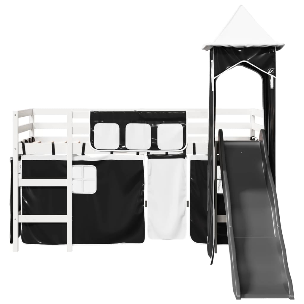 vidaXL Cama alta niños con torre madera pino blanco negro 80x200 cm