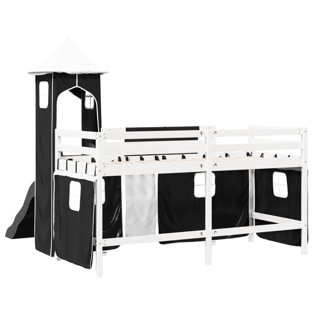 vidaXL Cama alta niños con torre madera pino blanco negro 80x200 cm