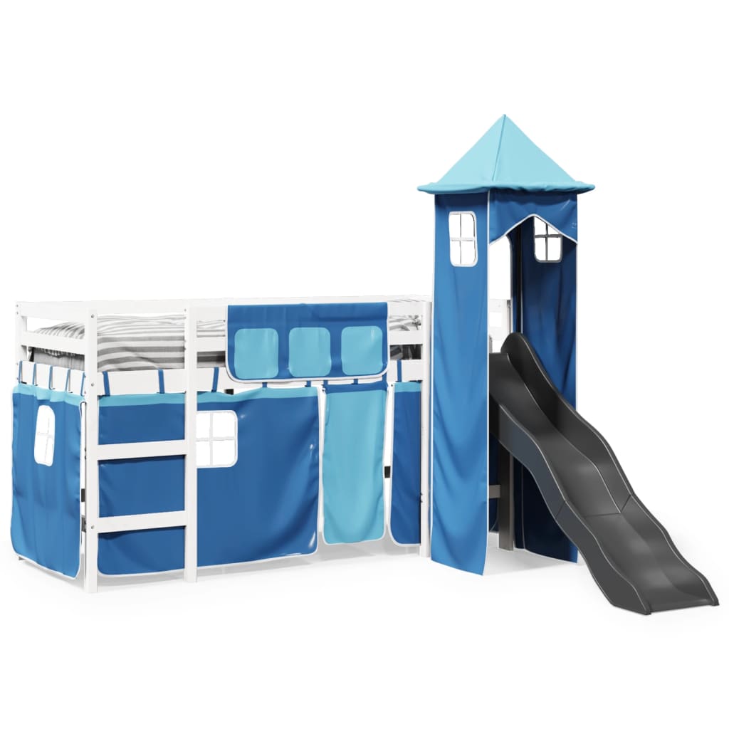 vidaXL Cama alta para niños con torre madera pino azul 80x200 cm