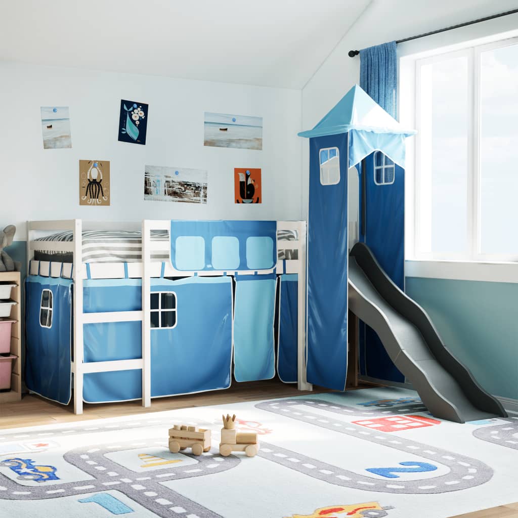 vidaXL Cama alta para niños con torre madera pino azul 80x200 cm