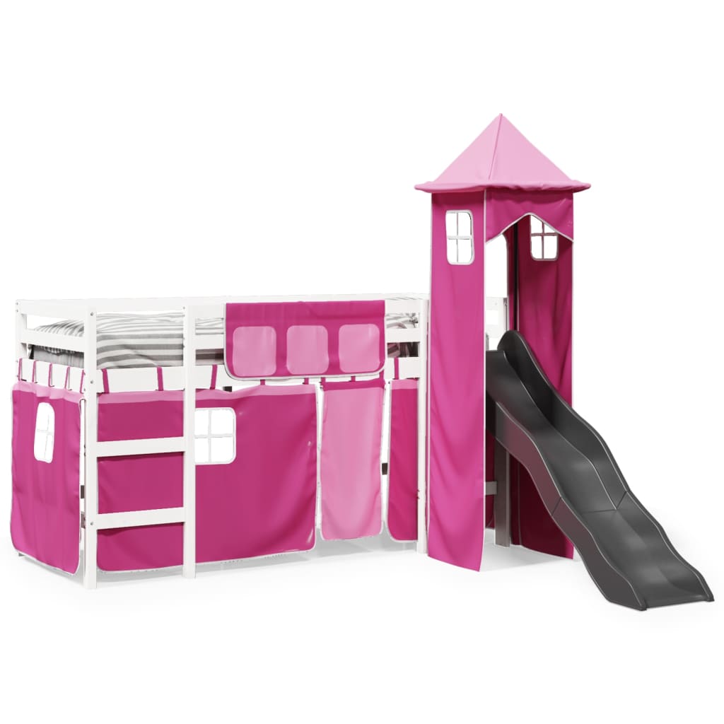 vidaXL Cama alta para niños con torre madera pino rosa 80x200 cm