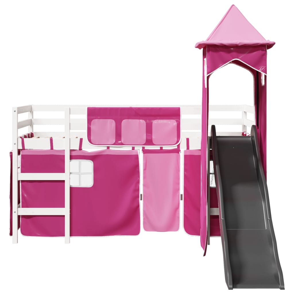 vidaXL Cama alta para niños con torre madera pino rosa 80x200 cm