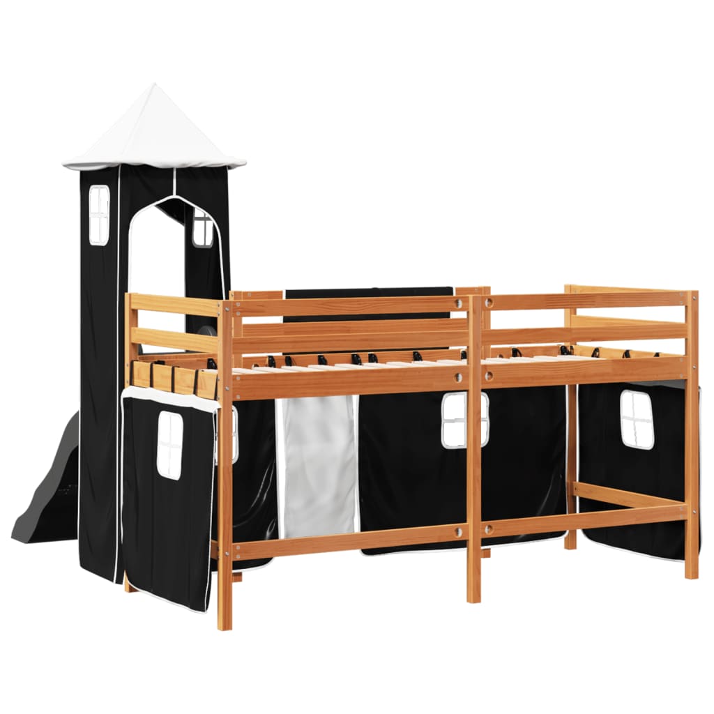 vidaXL Cama alta niños con torre madera pino blanco negro 80x200 cm