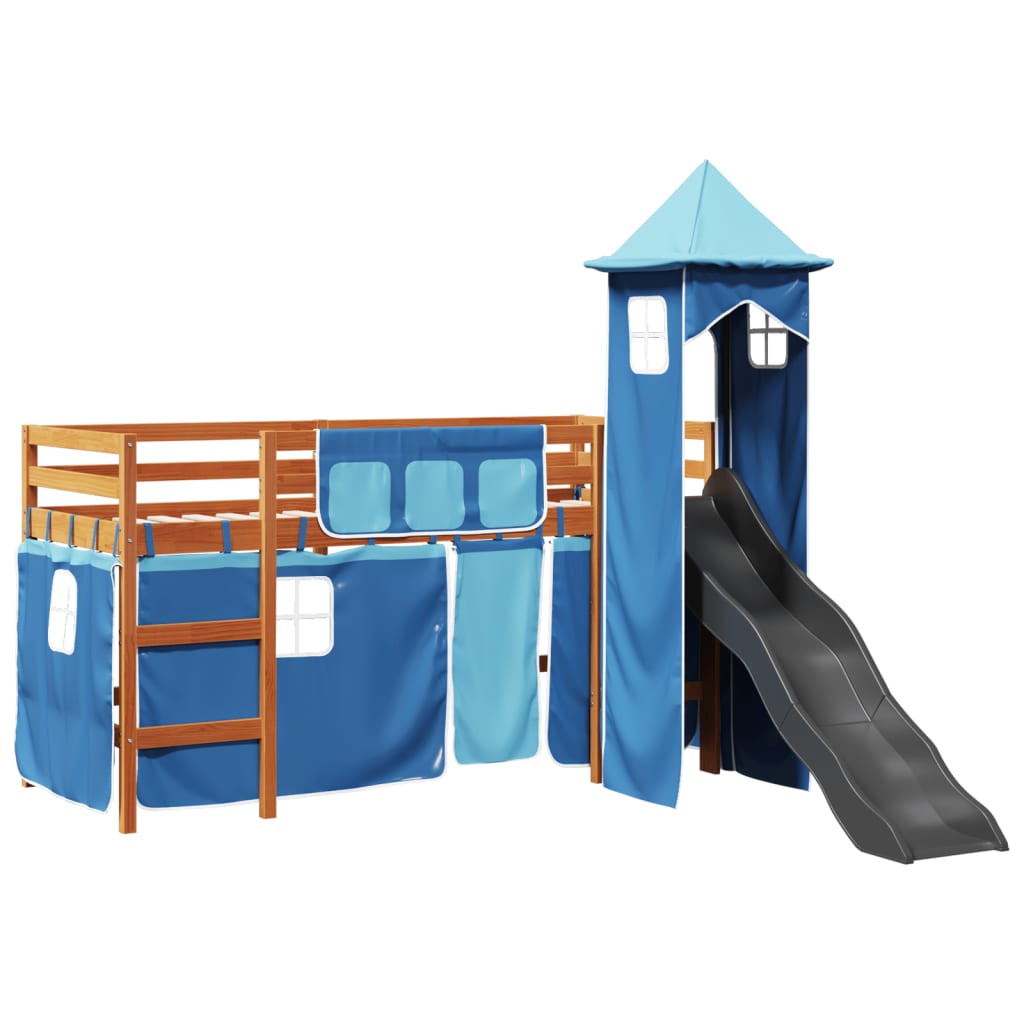 vidaXL Cama alta para niños con torre madera pino azul 80x200 cm