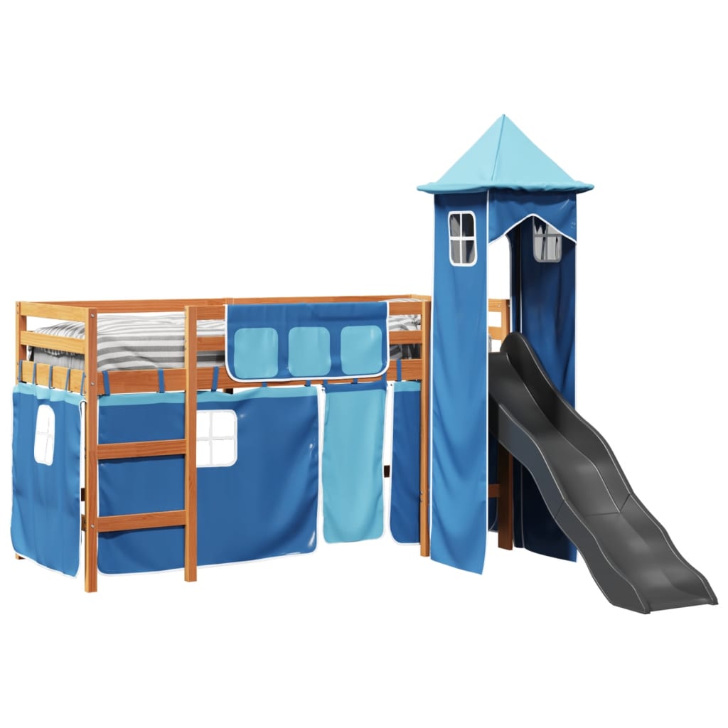 vidaXL Cama alta para niños con torre madera pino azul 80x200 cm