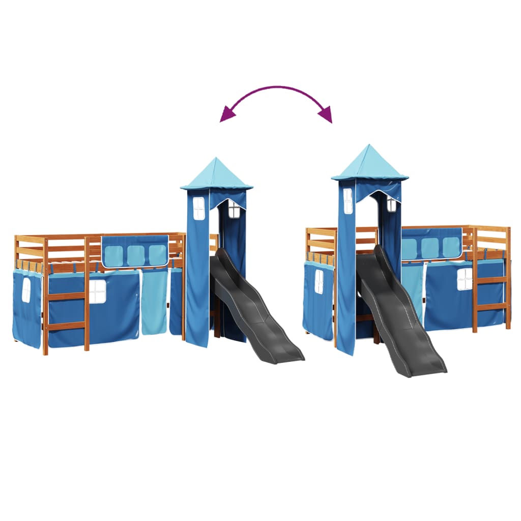 vidaXL Cama alta para niños con torre madera pino azul 80x200 cm