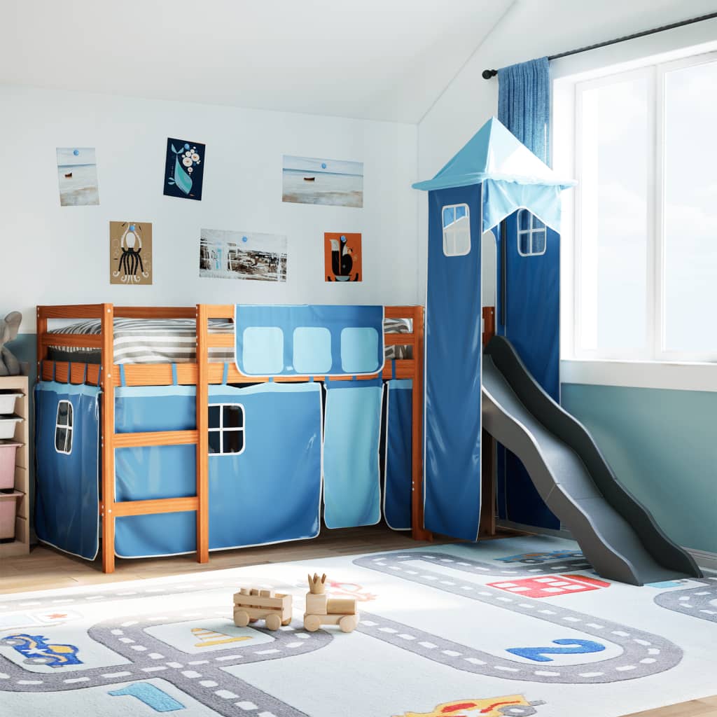 vidaXL Cama alta para niños con torre madera pino azul 80x200 cm