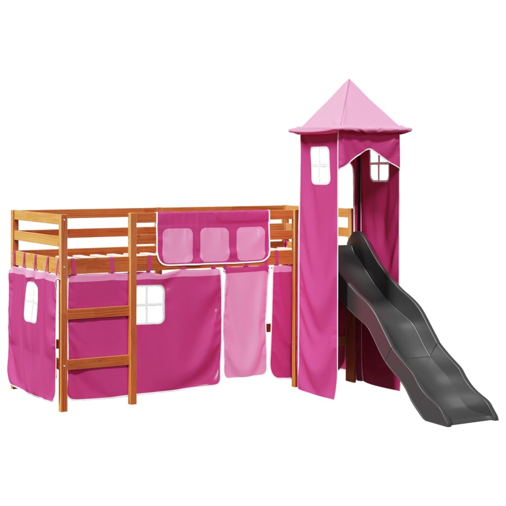 vidaXL Cama alta para niños con torre madera pino rosa 80x200 cm