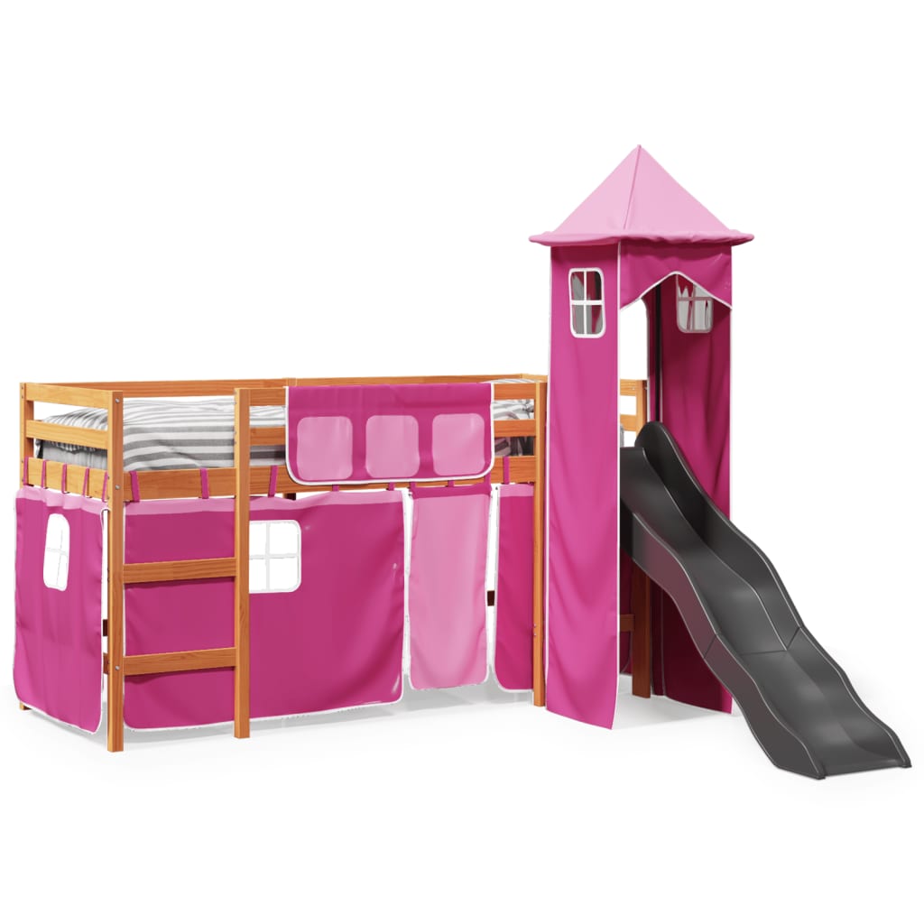 vidaXL Cama alta para niños con torre madera pino rosa 80x200 cm