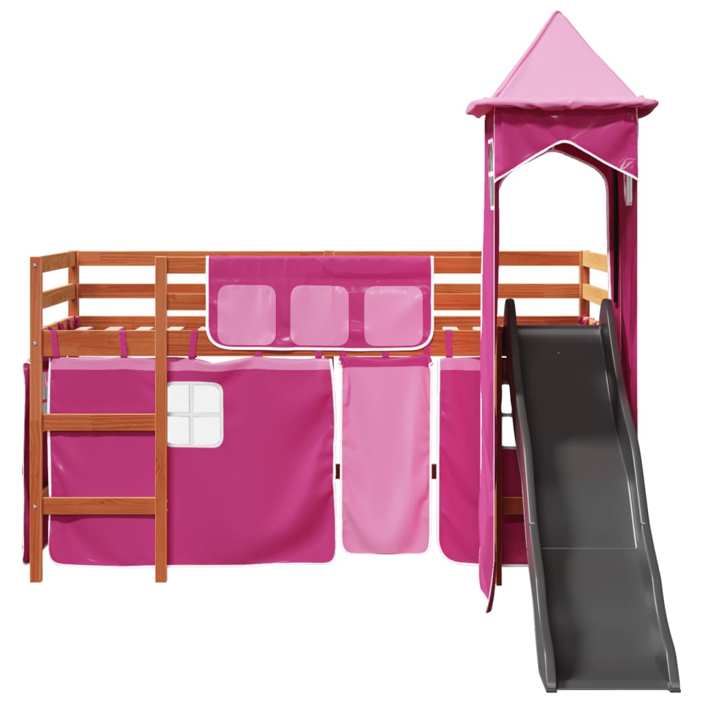 vidaXL Cama alta para niños con torre madera pino rosa 80x200 cm