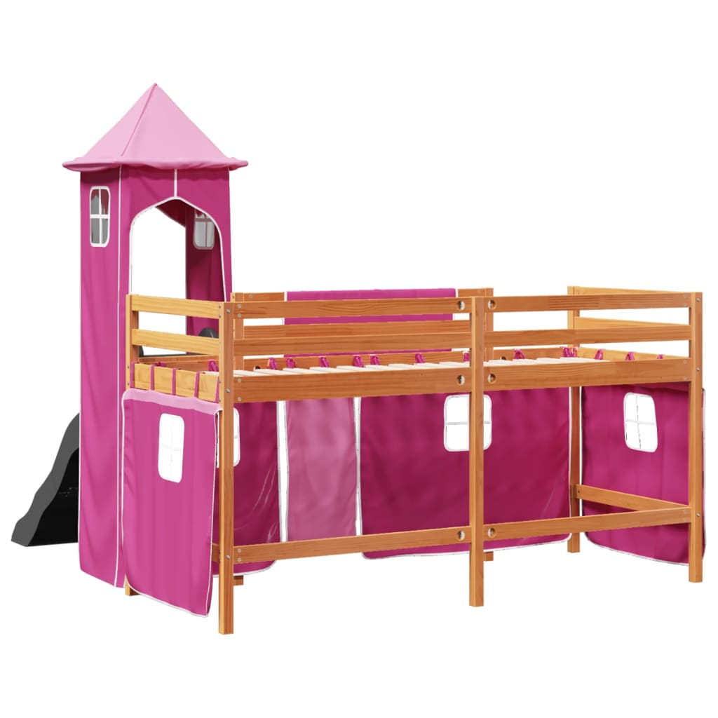 vidaXL Cama alta para niños con torre madera pino rosa 80x200 cm