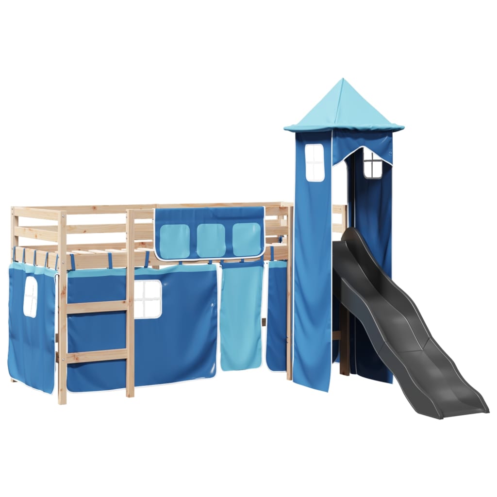 vidaXL Cama alta para niños con torre madera pino azul 90x200 cm