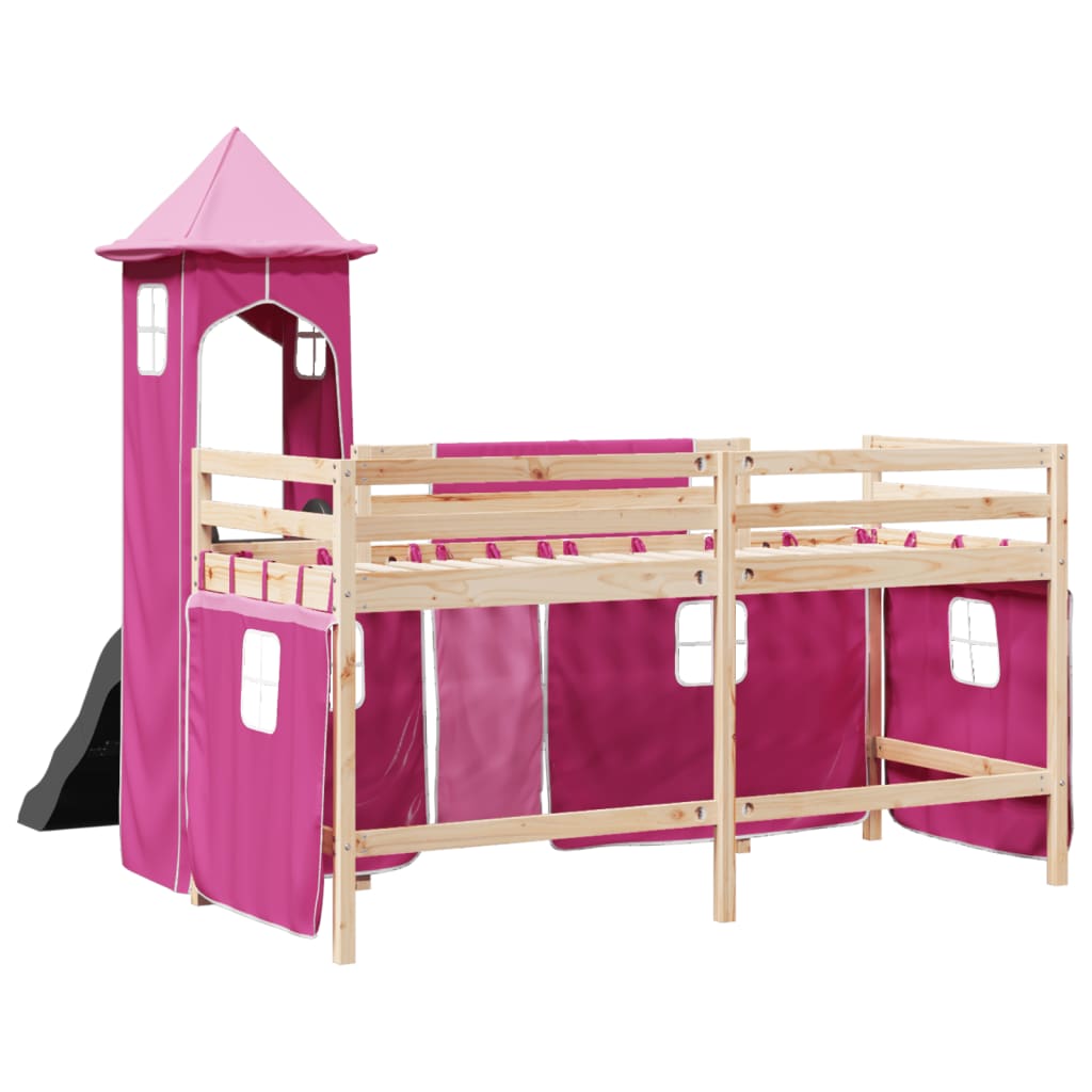 vidaXL Cama alta para niños con torre madera pino rosa 90x200 cm