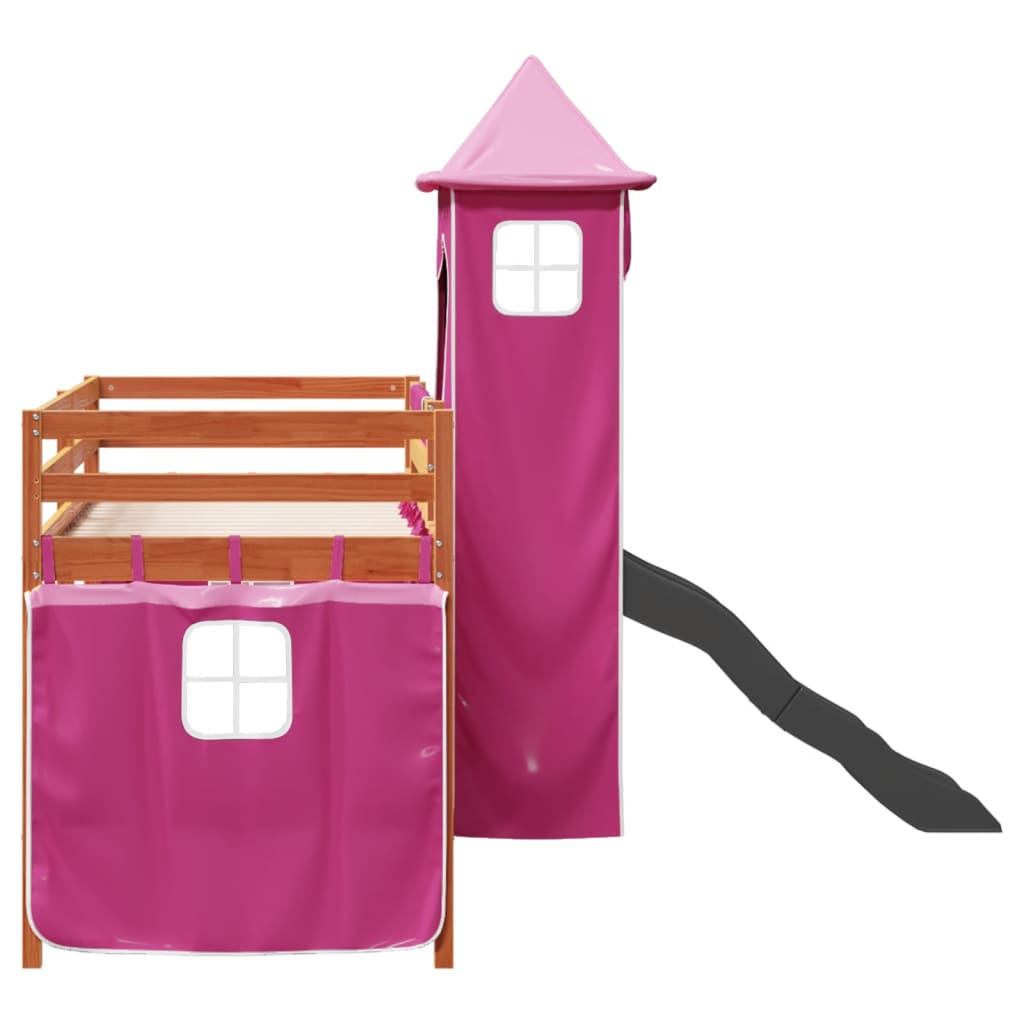 vidaXL Cama alta para niños con torre madera pino rosa 90x200 cm