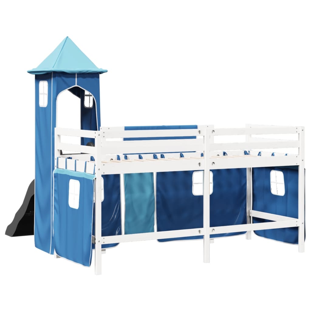 vidaXL Cama alta para niños con torre madera pino azul 90x190 cm