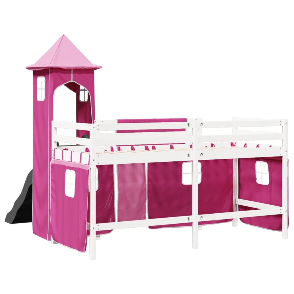 vidaXL Cama alta para niños con torre madera pino rosa 90x190 cm