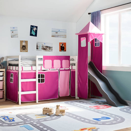 vidaXL Cama alta para niños con torre madera pino rosa 90x190 cm