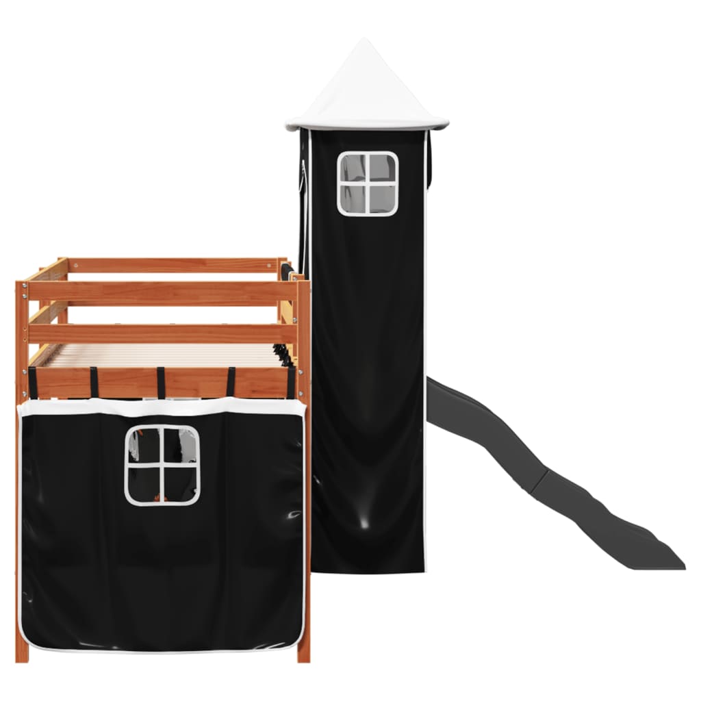 vidaXL Cama alta niños con torre madera pino blanco negro 90x190 cm