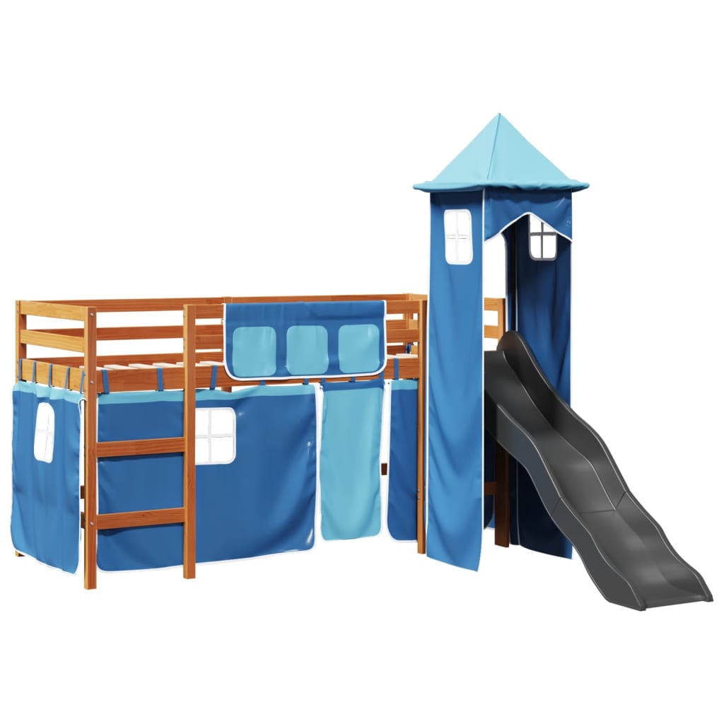 vidaXL Cama alta para niños con torre madera pino azul 90x190 cm